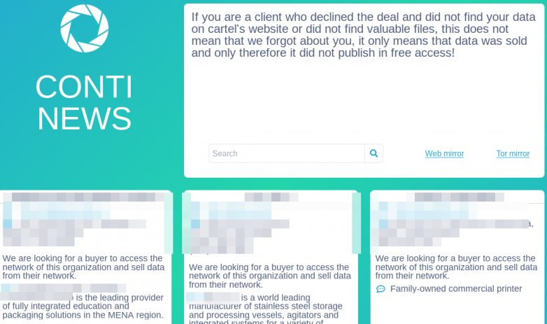 O programa de afiliados Conti ransomware parece ter alterado seu plano de negócios recentemente. Organizações infectadas com malware da Conti que se recusam a negociar um pagamento de resgate são adicionadas ao blog para envergonhar as vítimas da Conti, onde arquivos confidenciais roubados das vítimas podem ser publicados ou vendidos. Mas em algum momento nas últimas 48 horas, o cybercriminal syndicate atualizou seu blog para envergonhar vítimas e indicar que agora está vendendo acesso a muitas das organizações que foram invadidas.